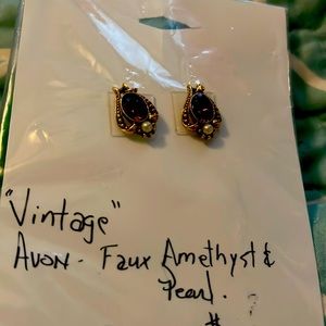 Vintage Avon amethyst and pearl on antiqued gold Earring jackets.Not the studs!